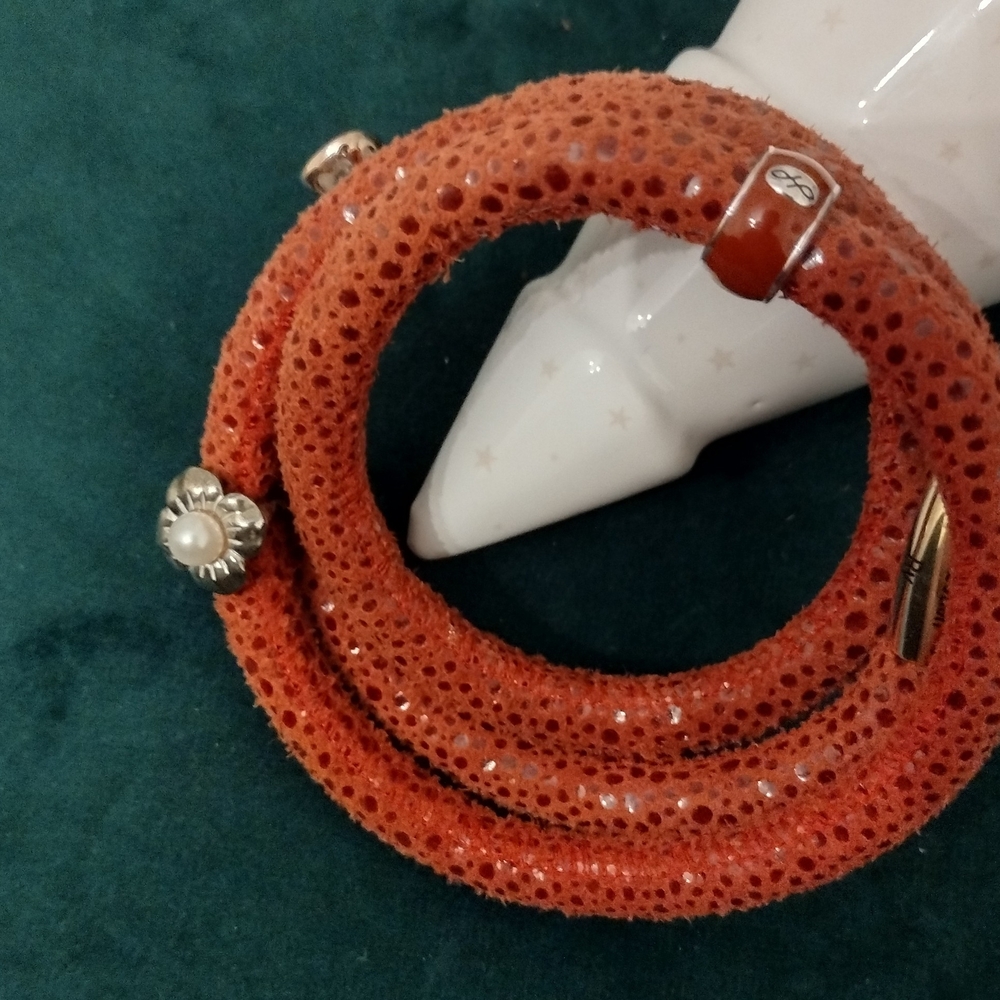JLo Endless Collection Leather Red Bracelet with 3 Silver Charms
